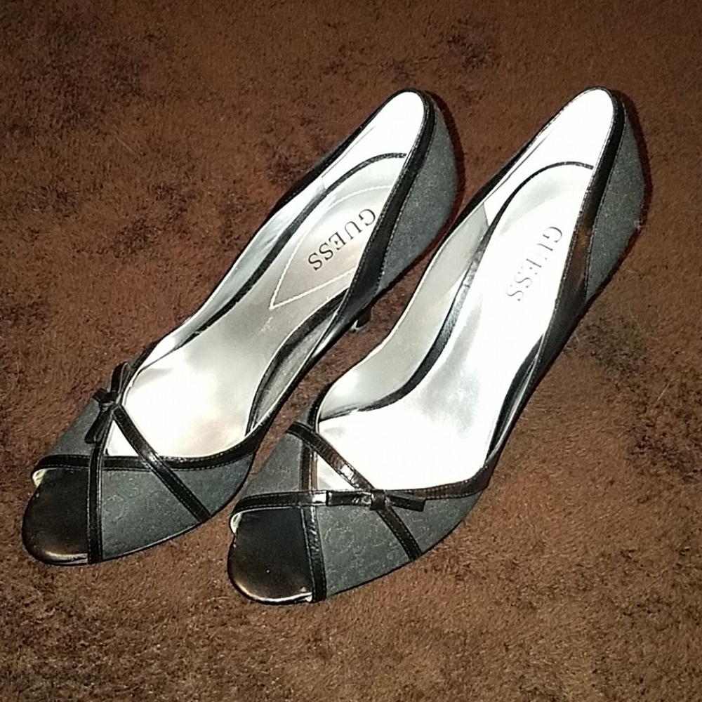Guess Black Peep Toe Heels